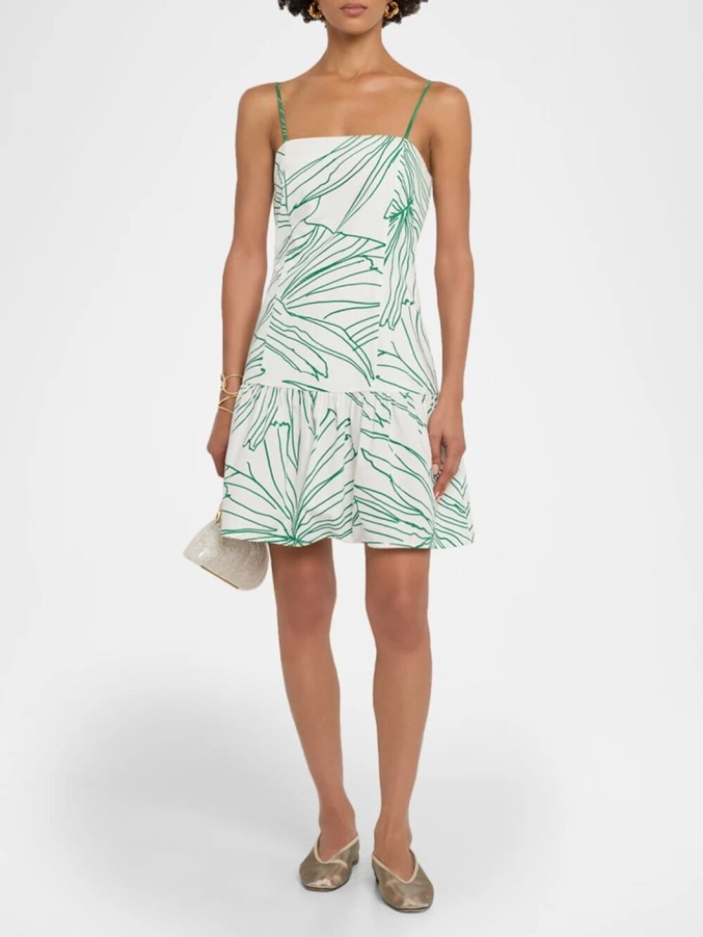 Marie Oliver “Anita” Ruffle Hem Dress – White & Green | NWT - Size 4